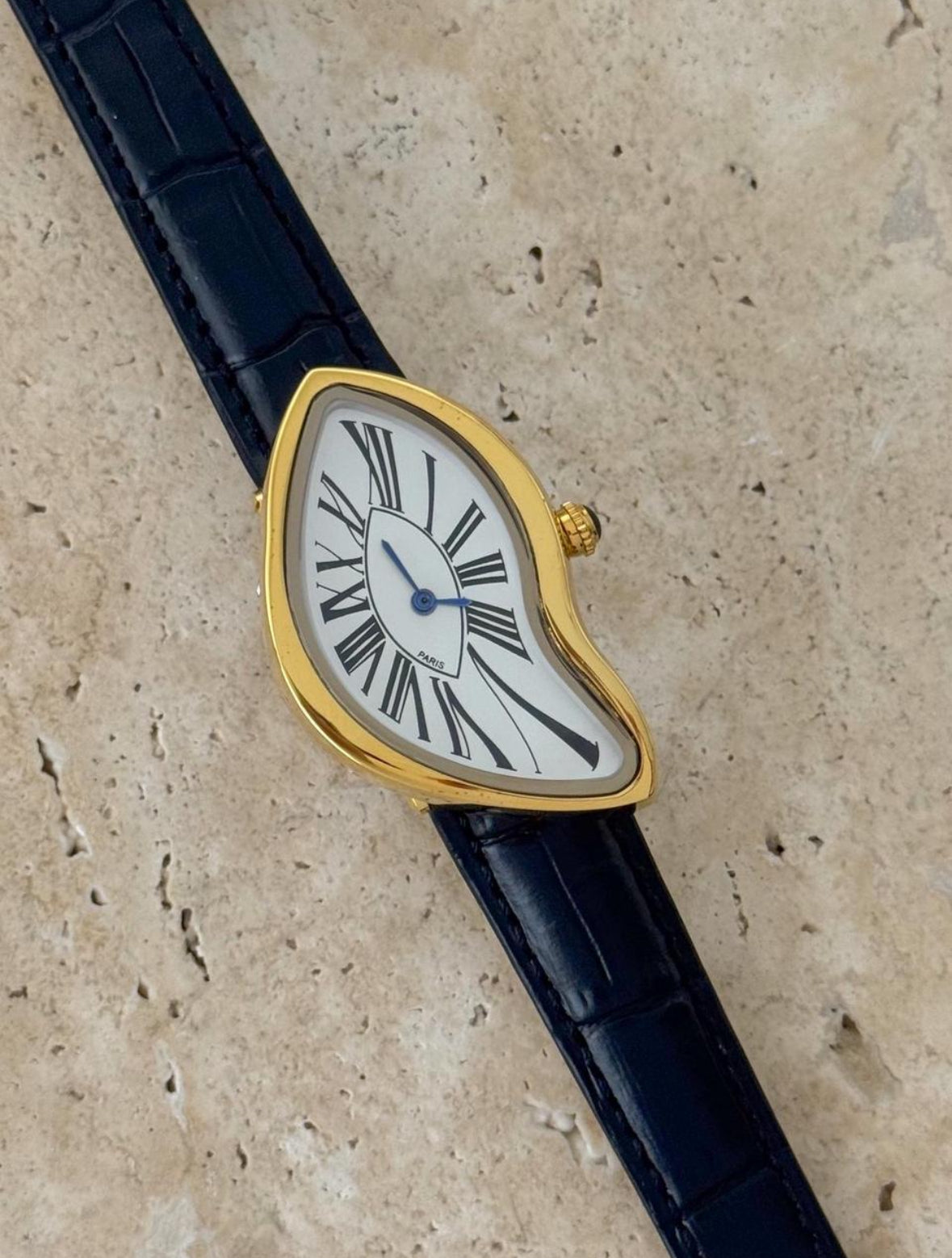 Luxury vintage inspired leather gold watch, Melting watch Unisex crash