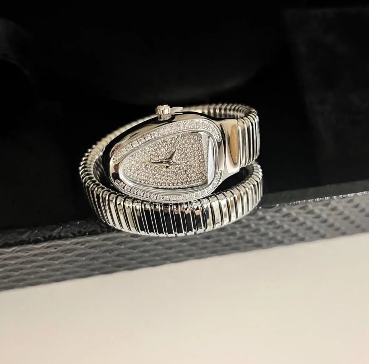 silver Luxury snake diamond women watch