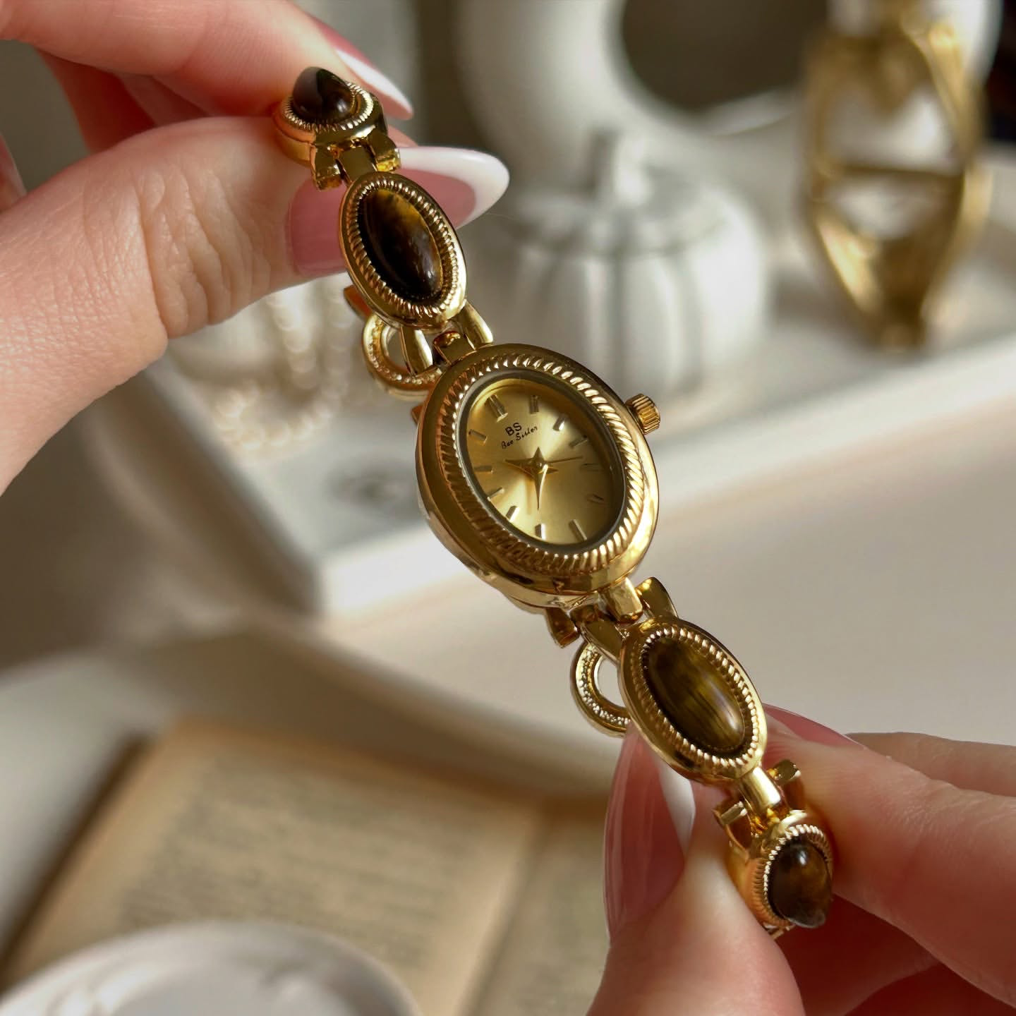Gold old money tiger eyes brown watch | vintage inspired