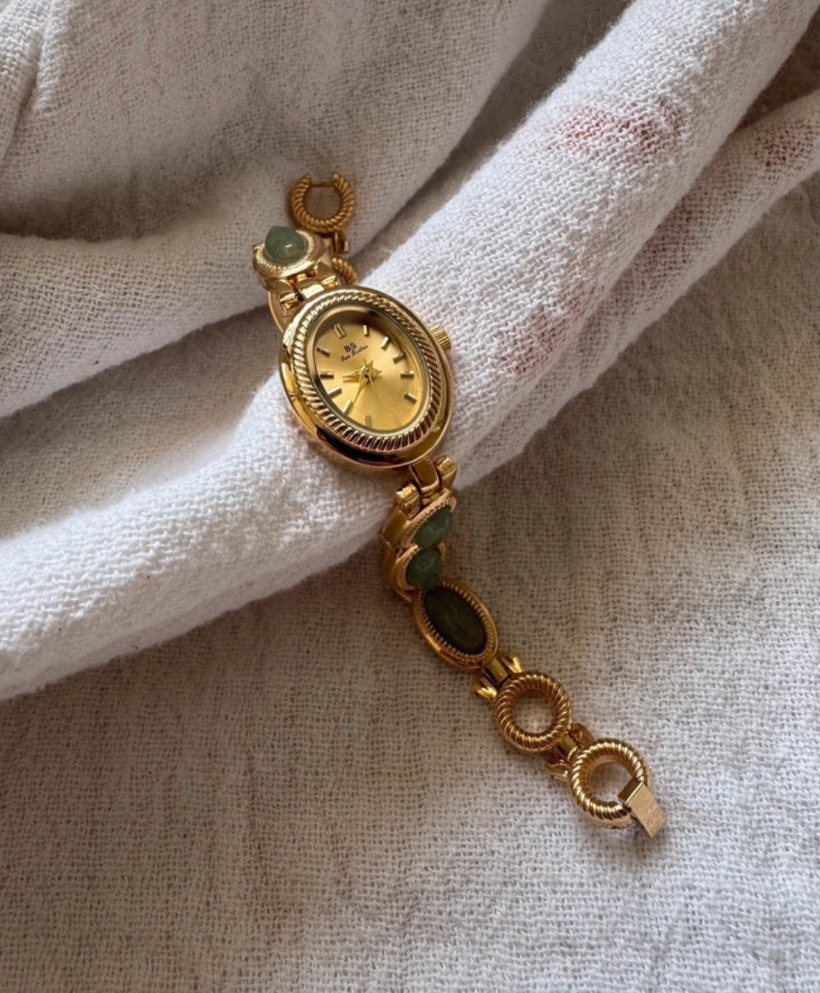 Gold gemstone green women’s watch | Vintage inspired