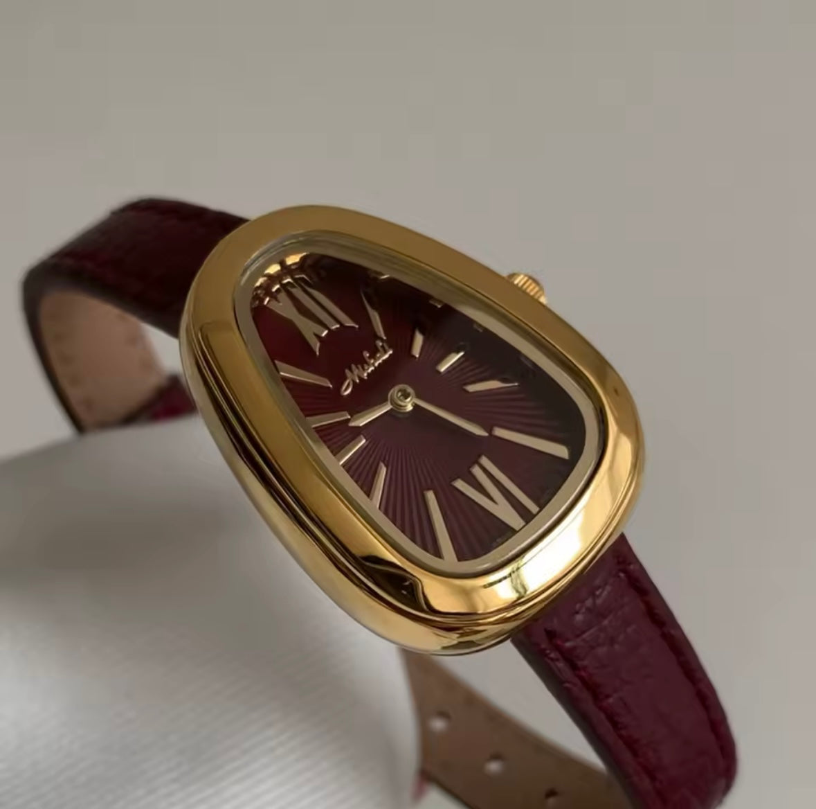 Gold Snake Luxury leather burgundy watch