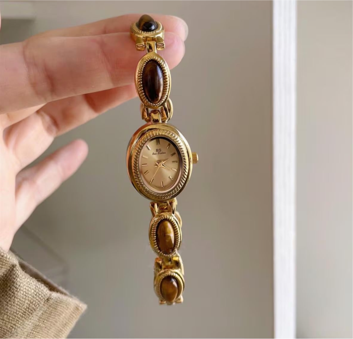 Gold old money tiger eyes brown watch | vintage inspired