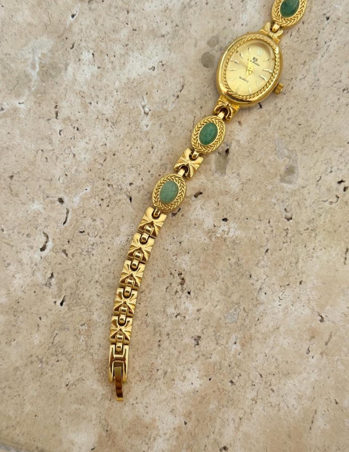Gold gemstone green women’s watch | Vintage inspired