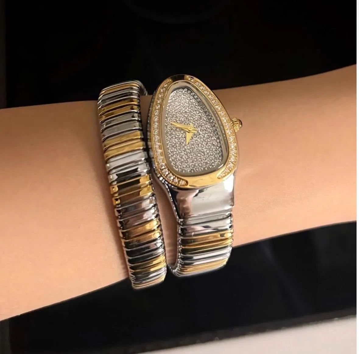 Gold and silver Luxury diamand snake watch silver