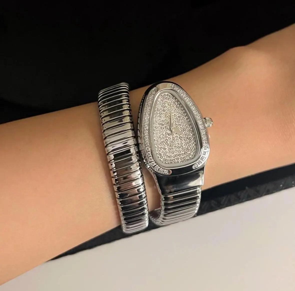 silver Luxury snake diamond women watch