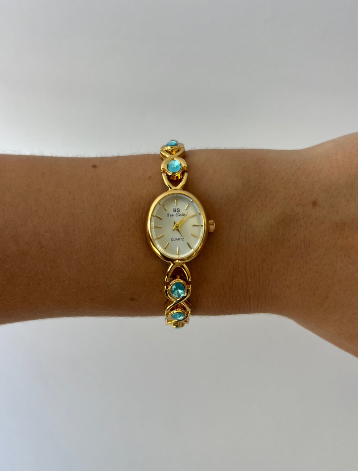 Montre vintage en or et argent, montre femme Dainty Blue Gemstone