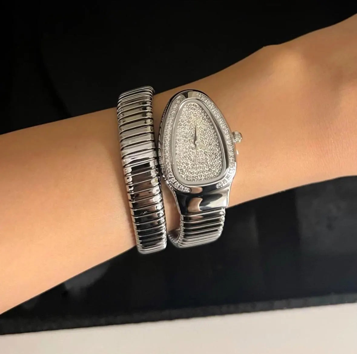 silver Luxury snake diamond women watch
