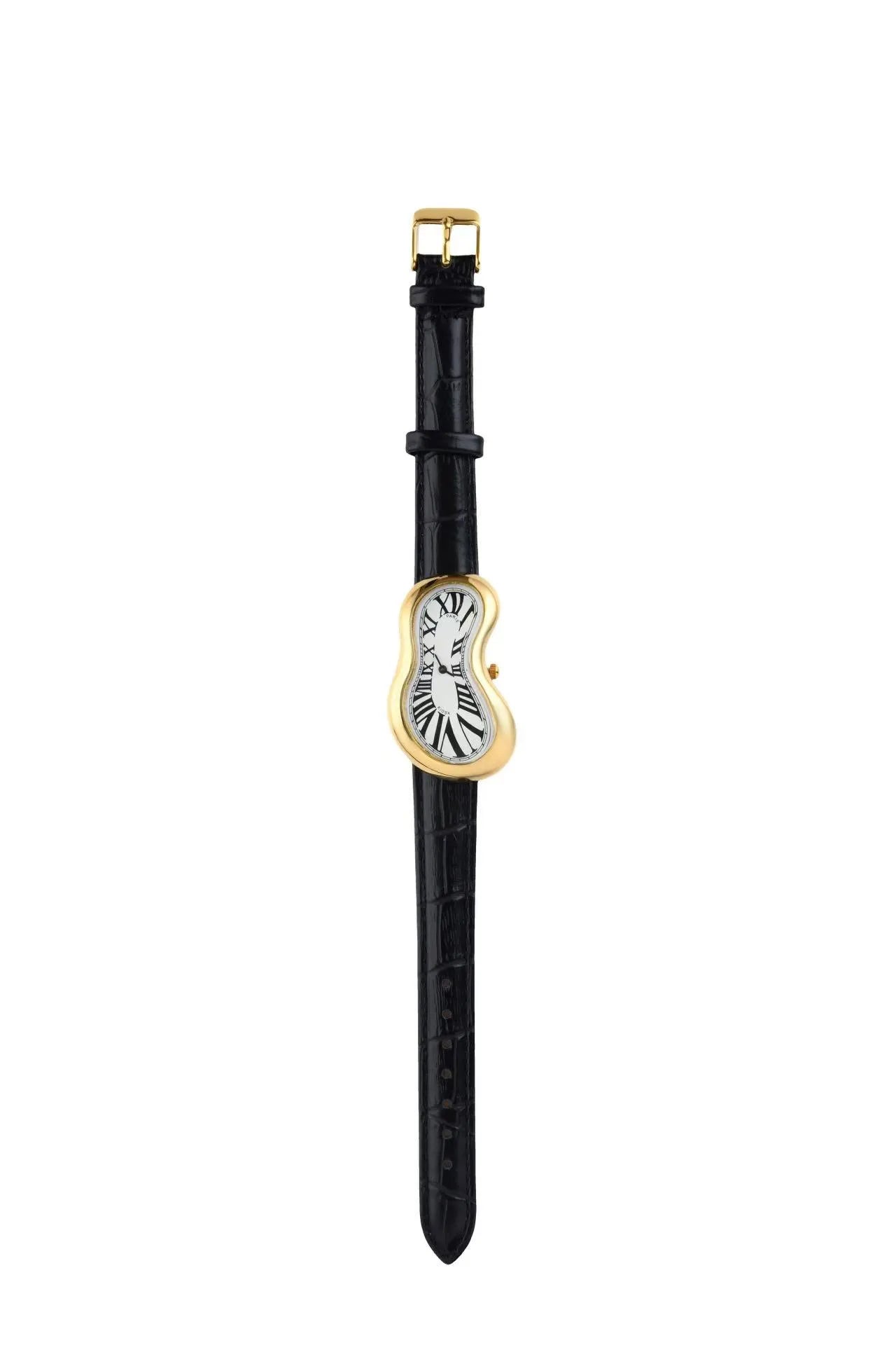 Luxury vintage inspired leather gold watch, Melting watch crash Unisex