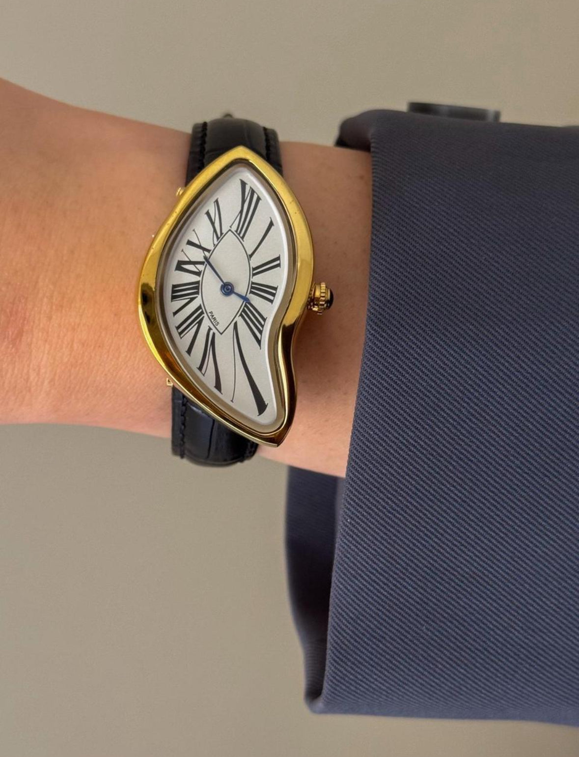 Luxury vintage inspired leather gold watch, Melting watch Unisex crash