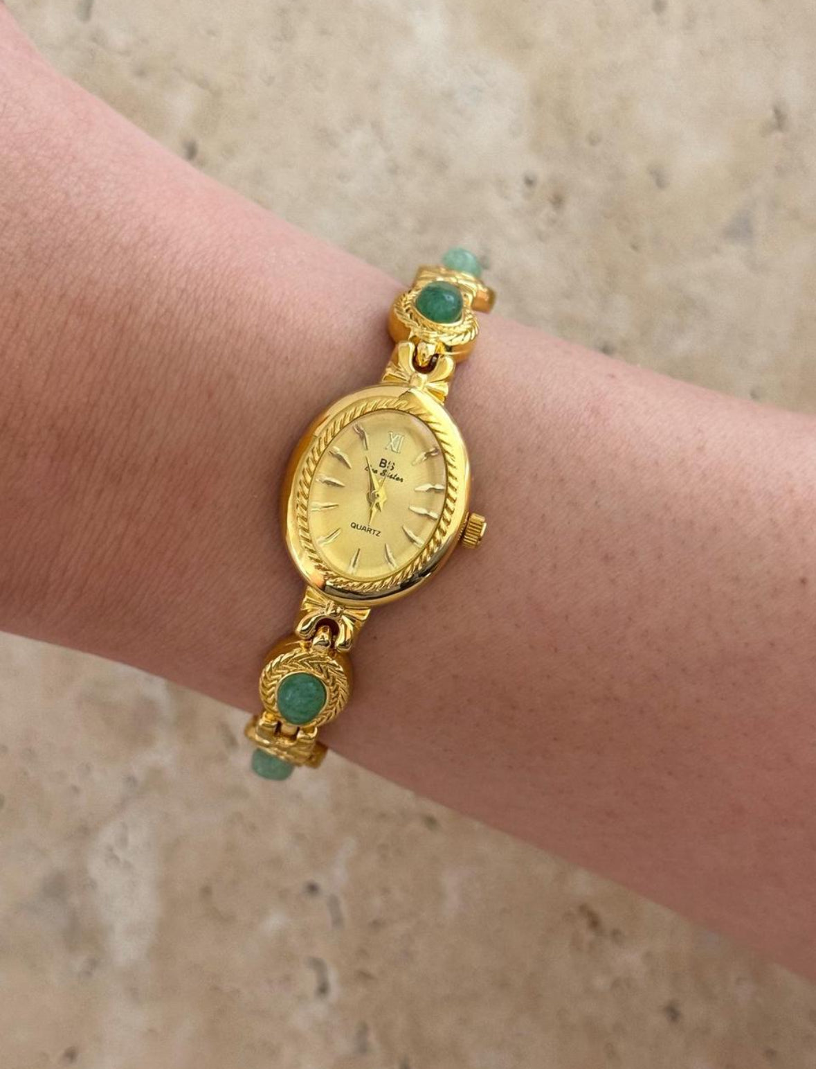 Gold gemstone green women’s watch | Vintage inspired
