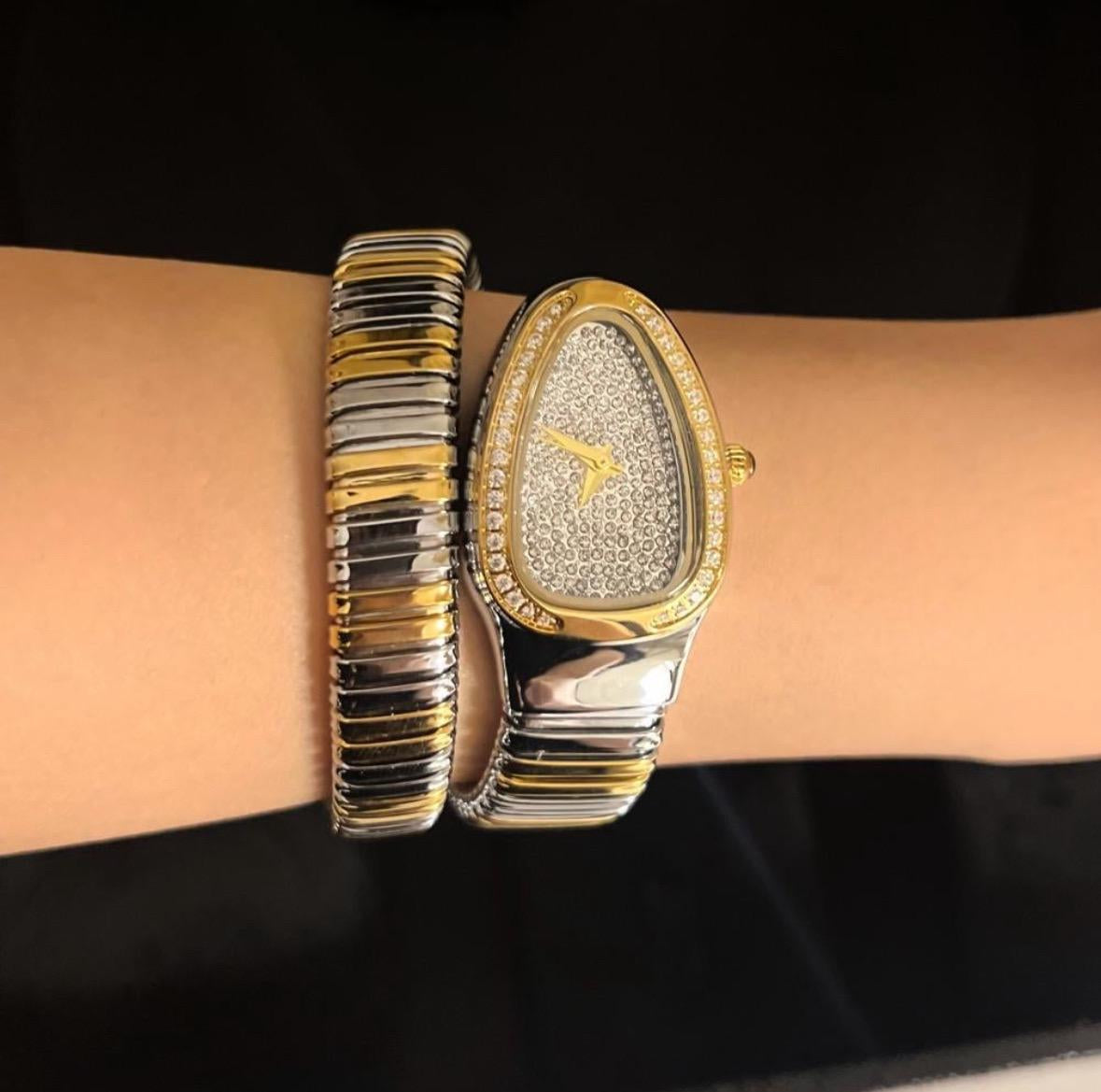 Gold and silver Luxury diamand snake watch silver