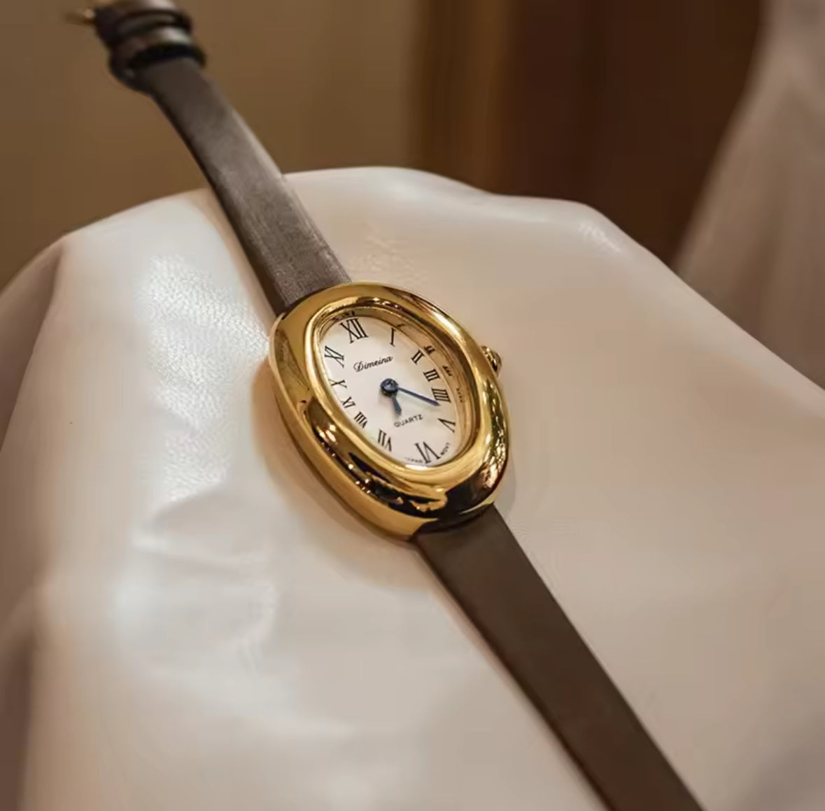 Small Women's Tank Style Luxury gold leather watch