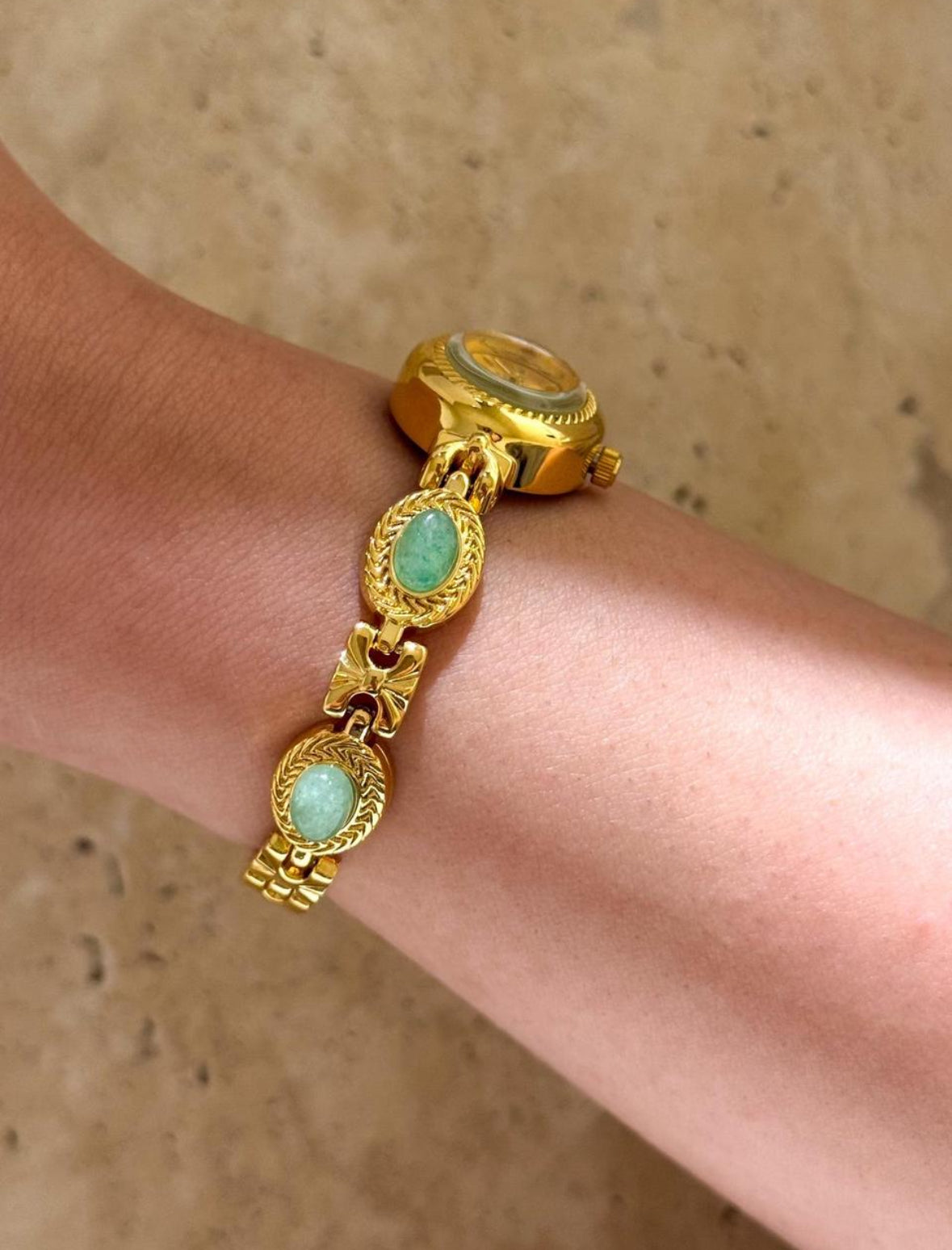 Gold gemstone green women’s watch | Vintage inspired