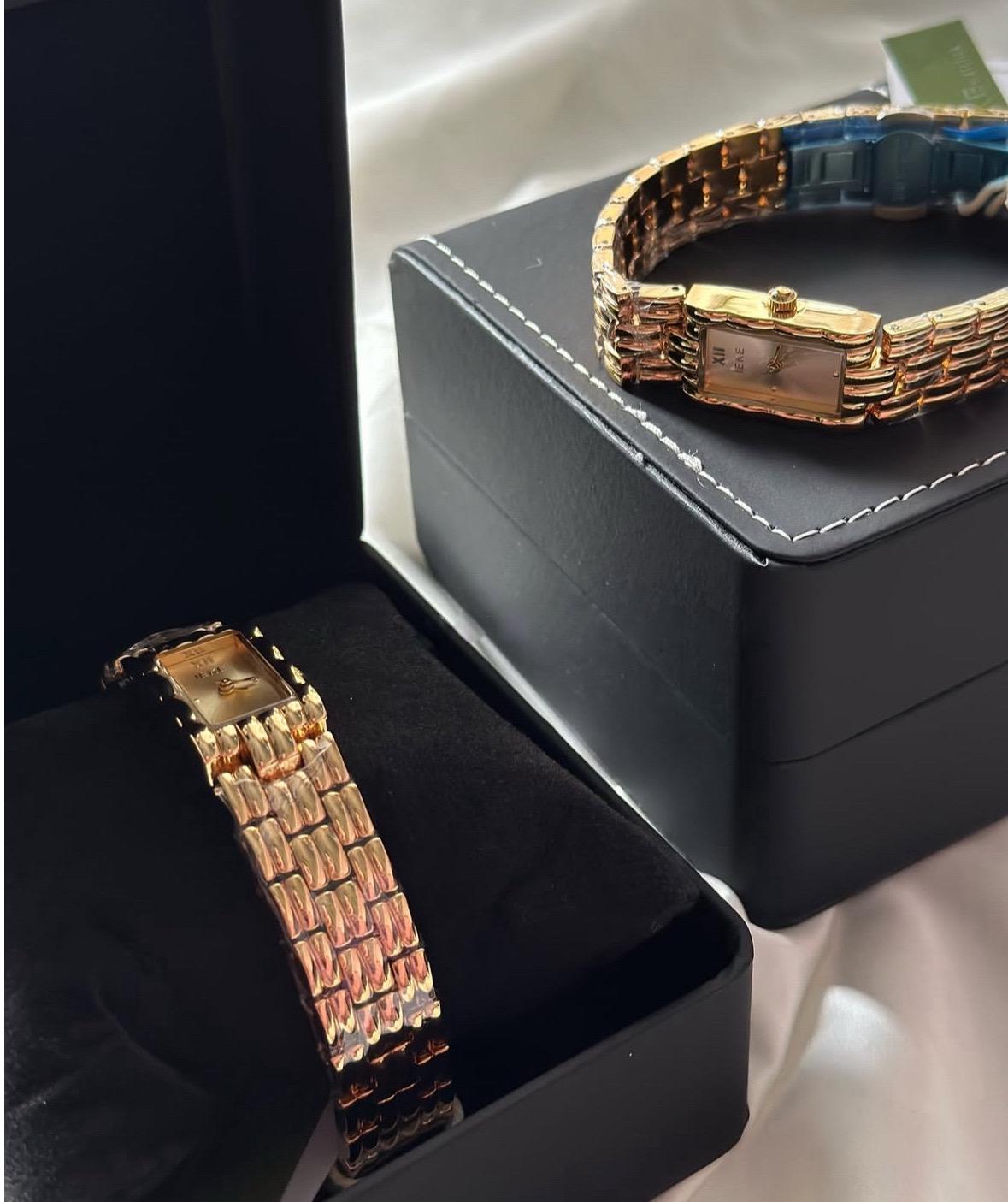 Gold women rectangle Vintage watch