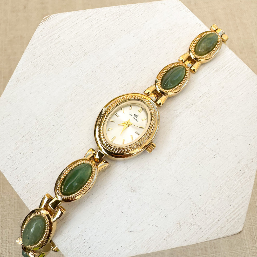 Gold gemstone green women’s watch | Vintage inspired