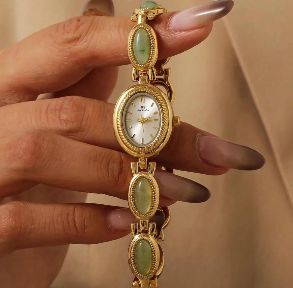 Gold gemstone green women’s watch | Vintage inspired