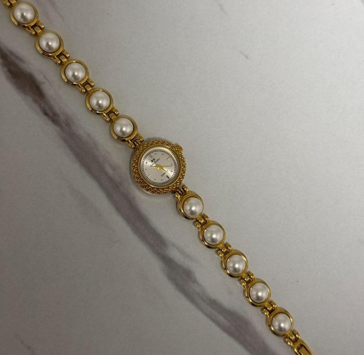 Vintage pearl Watch, Women Gold Watch