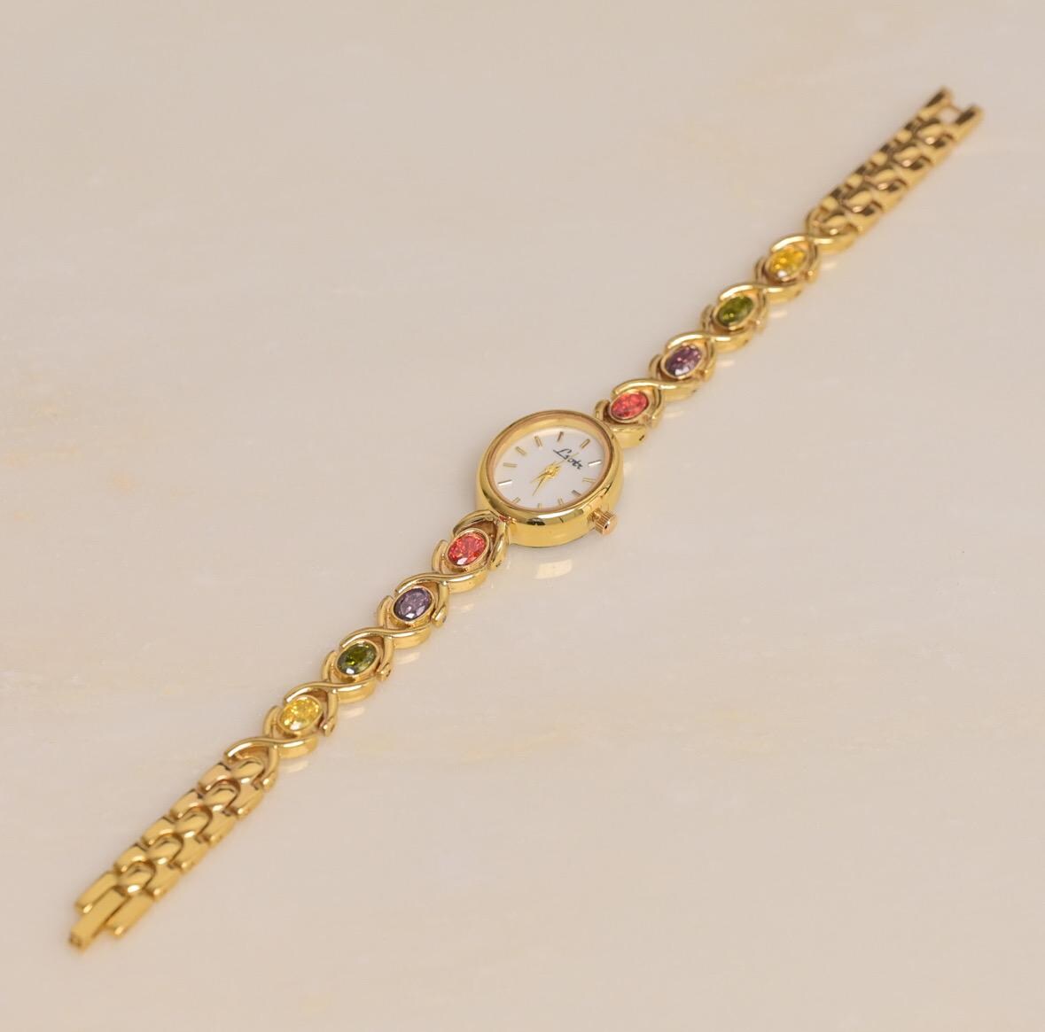 Vintage Gold Women gemstone watch