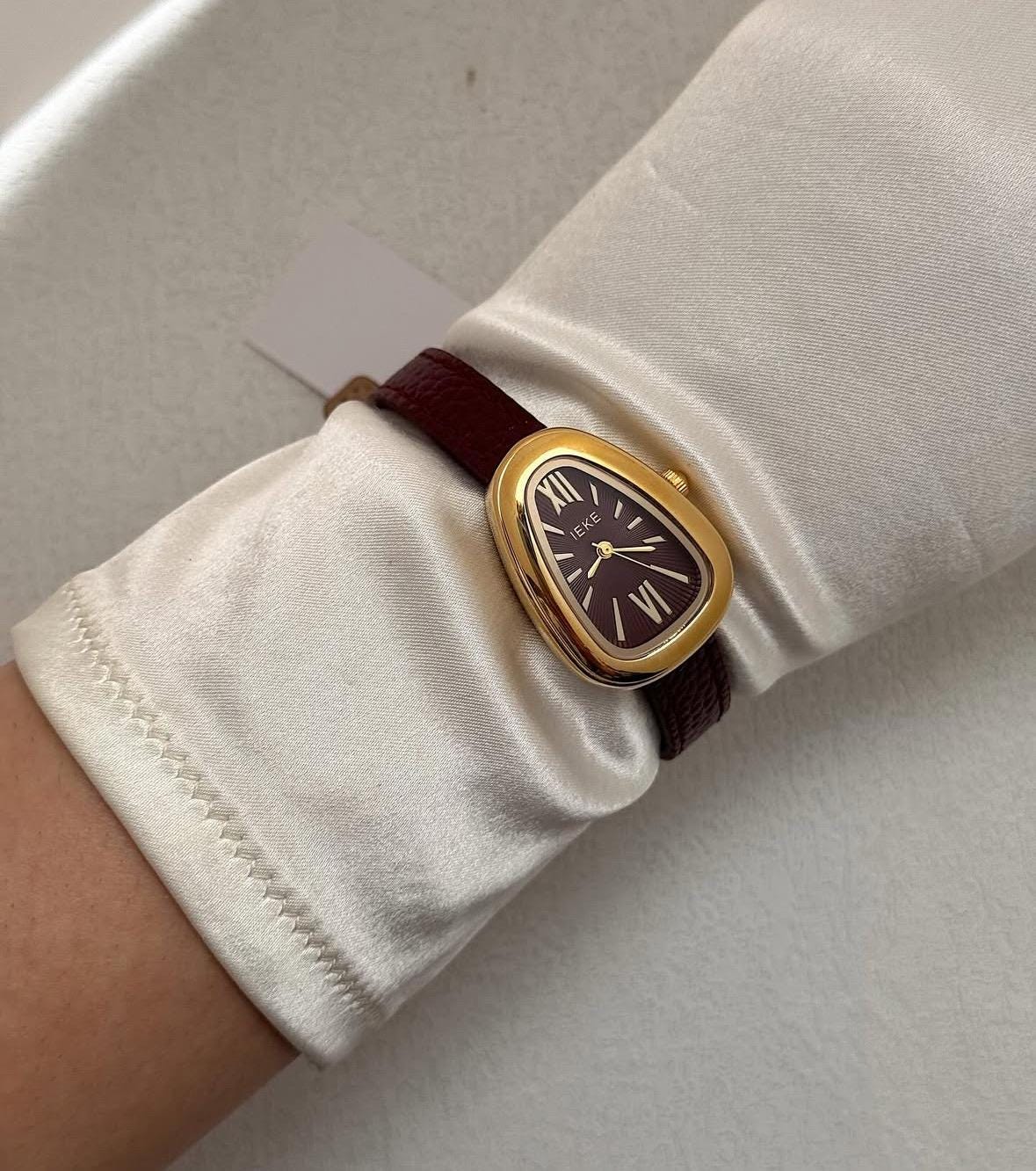 Gold Snake Luxury leather burgundy watch