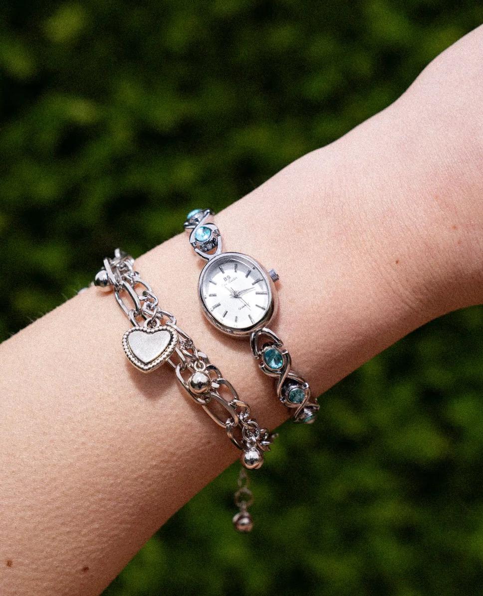 Montre vintage en or et argent, montre femme Dainty Blue Gemstone