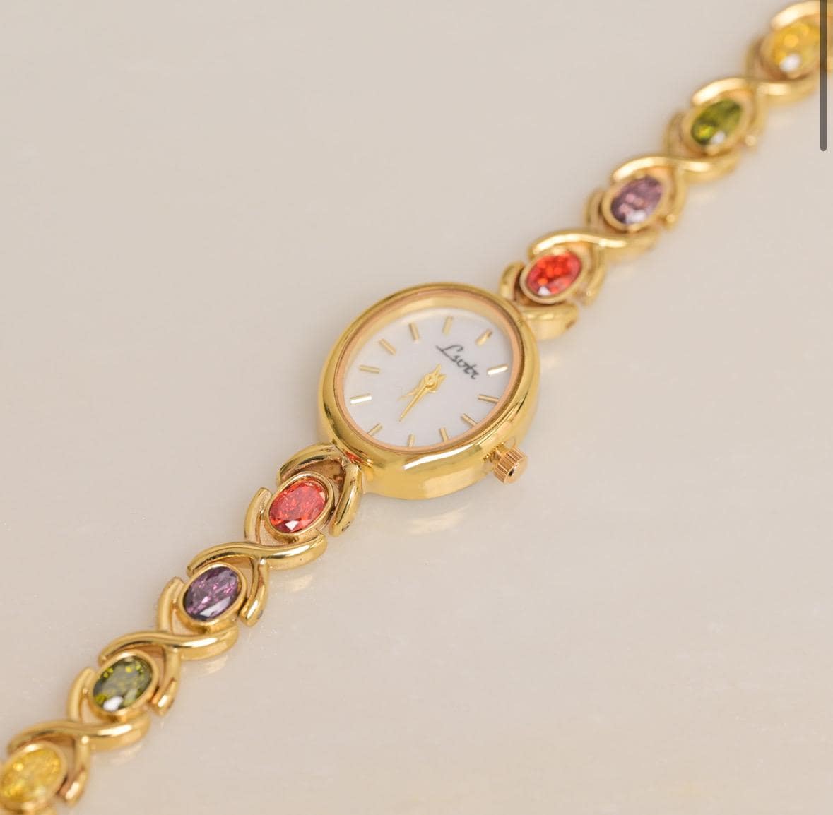 Vintage Gold Women gemstone watch