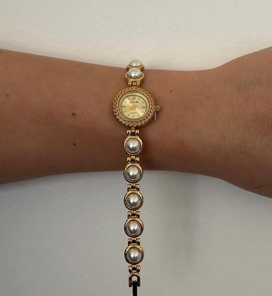 Vintage pearl Watch, Women Gold Watch