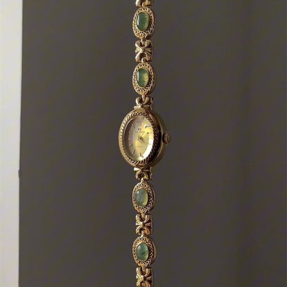 Gold gemstone green women’s watch | Vintage inspired