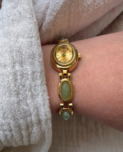 Gold gemstone green women’s watch | Vintage inspired