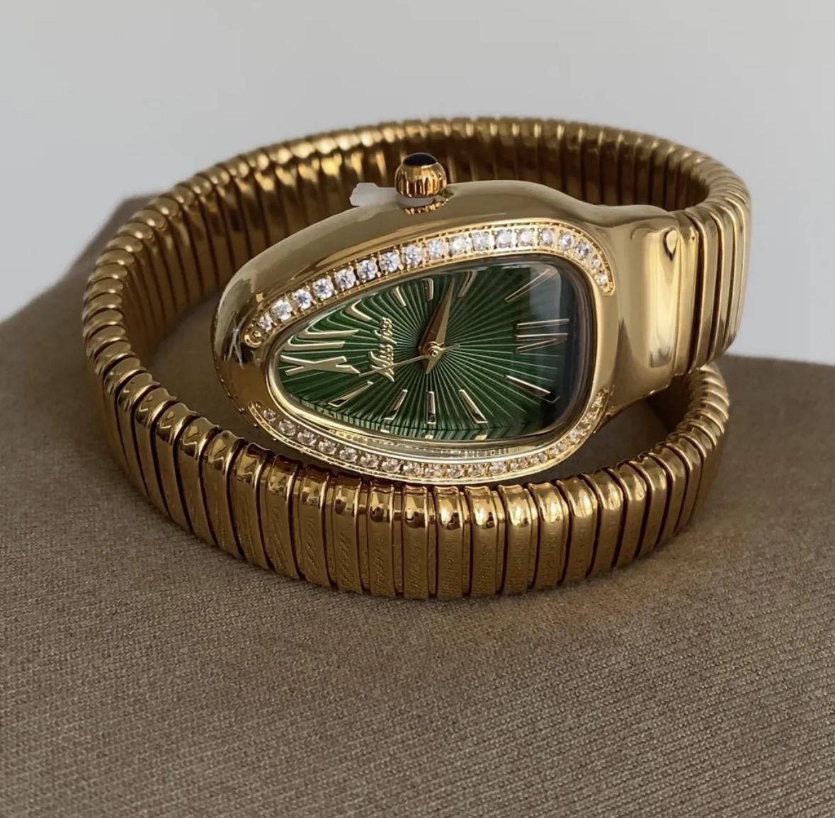 Luxury snake watch, Vintage women watch, gold watch,double circle design