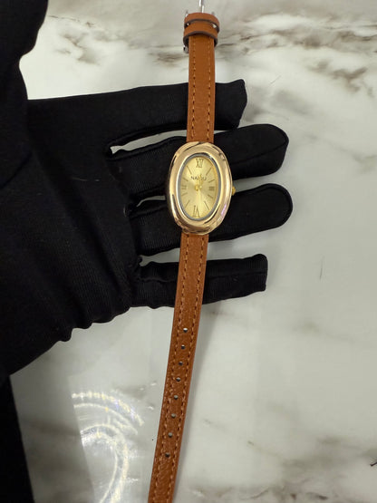 Burgundy luxury leather oval watch - PrettyCuteWrist