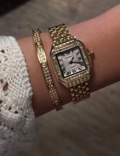 Square Dial Gold Vintage Women Panthere style Watch