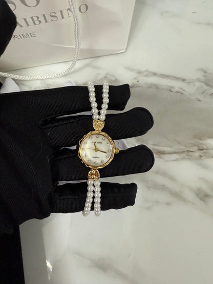 Gold old money Pearl Watch vintage - PrettyCuteWrist