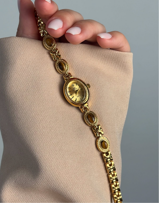 Montre vintage œil de tigre, montre femme délicate et ancienne