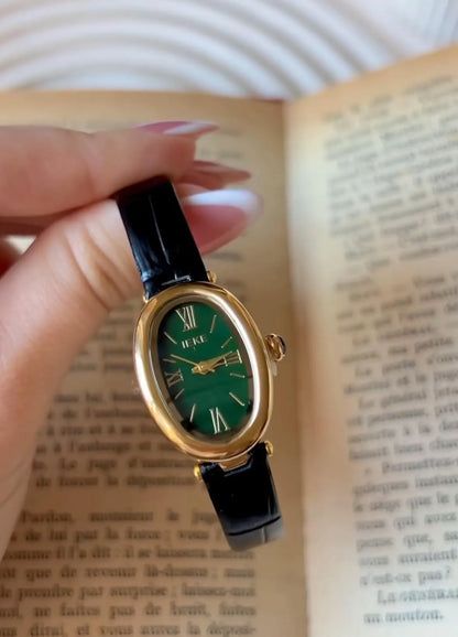 Leather gold watch | oval dial