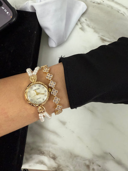 Gold old money Pearl Watch vintage - PrettyCuteWrist