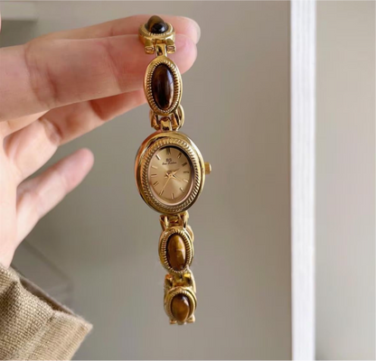 Gold old money tiger eyes brown watch | vintage inspired