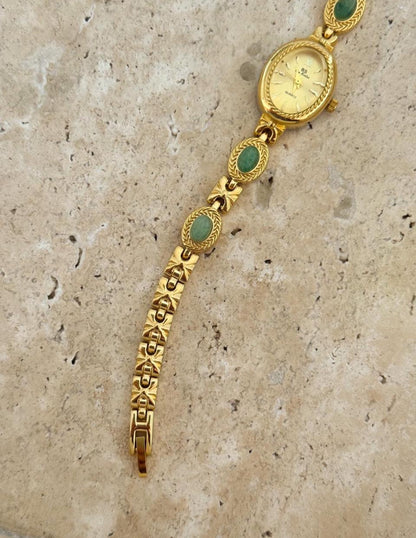 Gold gemstone green women’s watch | Vintage inspired