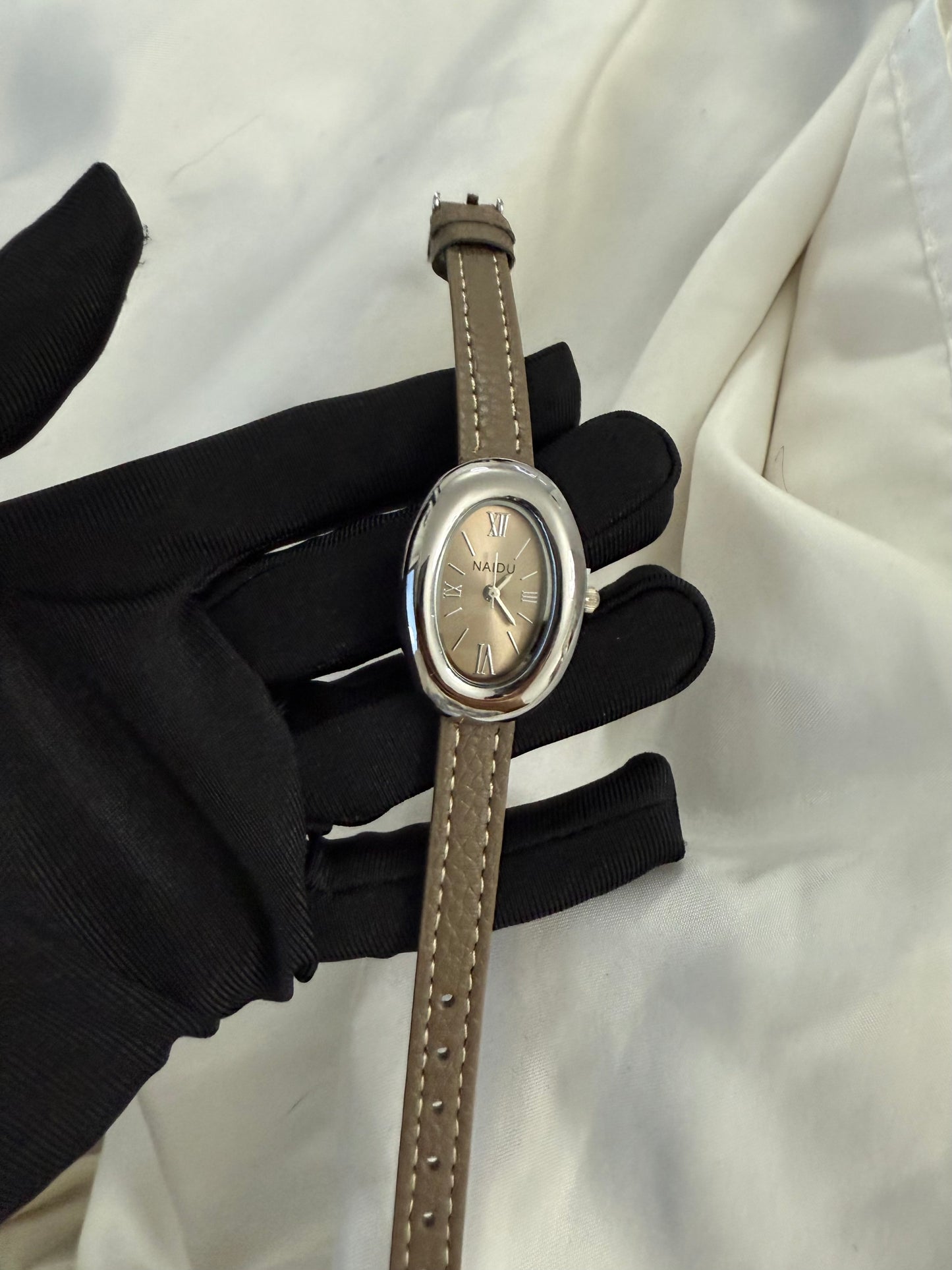 Burgundy luxury leather oval watch - PrettyCuteWrist