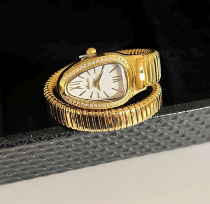 Luxury snake watch, Vintage women watch, gold watch,double circle design