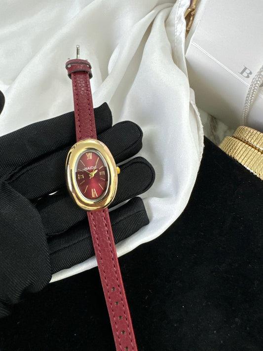 Gold Snake Luxury leather burgundy watch