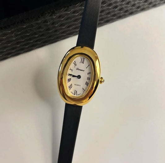 Small Women's Tank Style Luxury gold leather watch