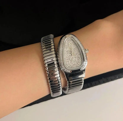 silver Luxury snake diamond women watch
