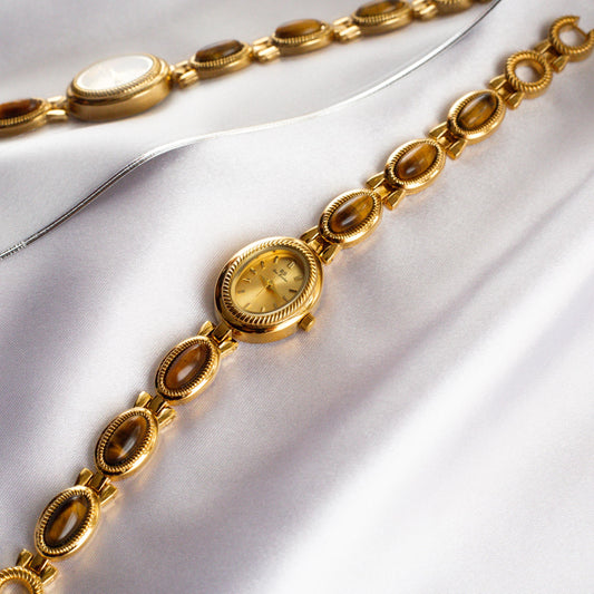 Gold old money tiger eyes brown watch | vintage inspired