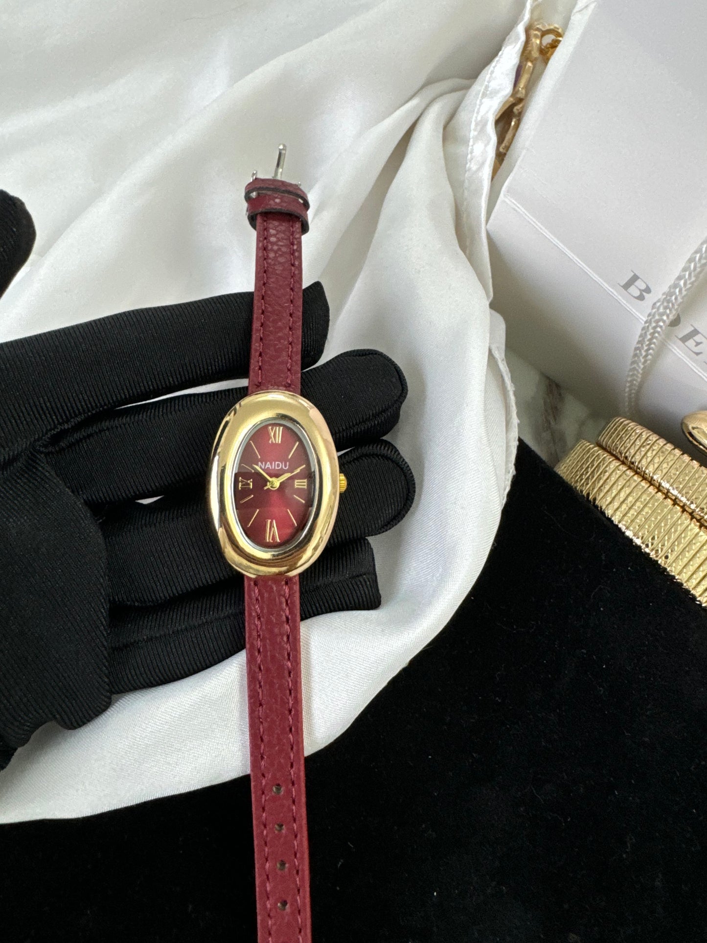 Gold Snake Luxury leather burgundy watch