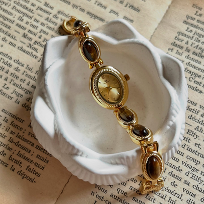 Gold old money tiger eyes brown watch | vintage inspired