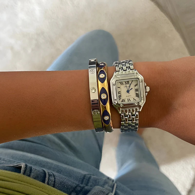 Square Dial Gold Vintage Women Panthere style Watch