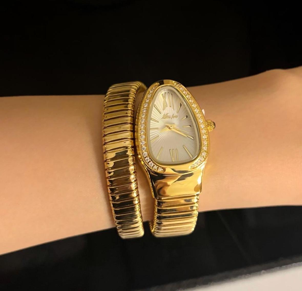 Luxury snake watch, Vintage women watch, gold watch,double circle design