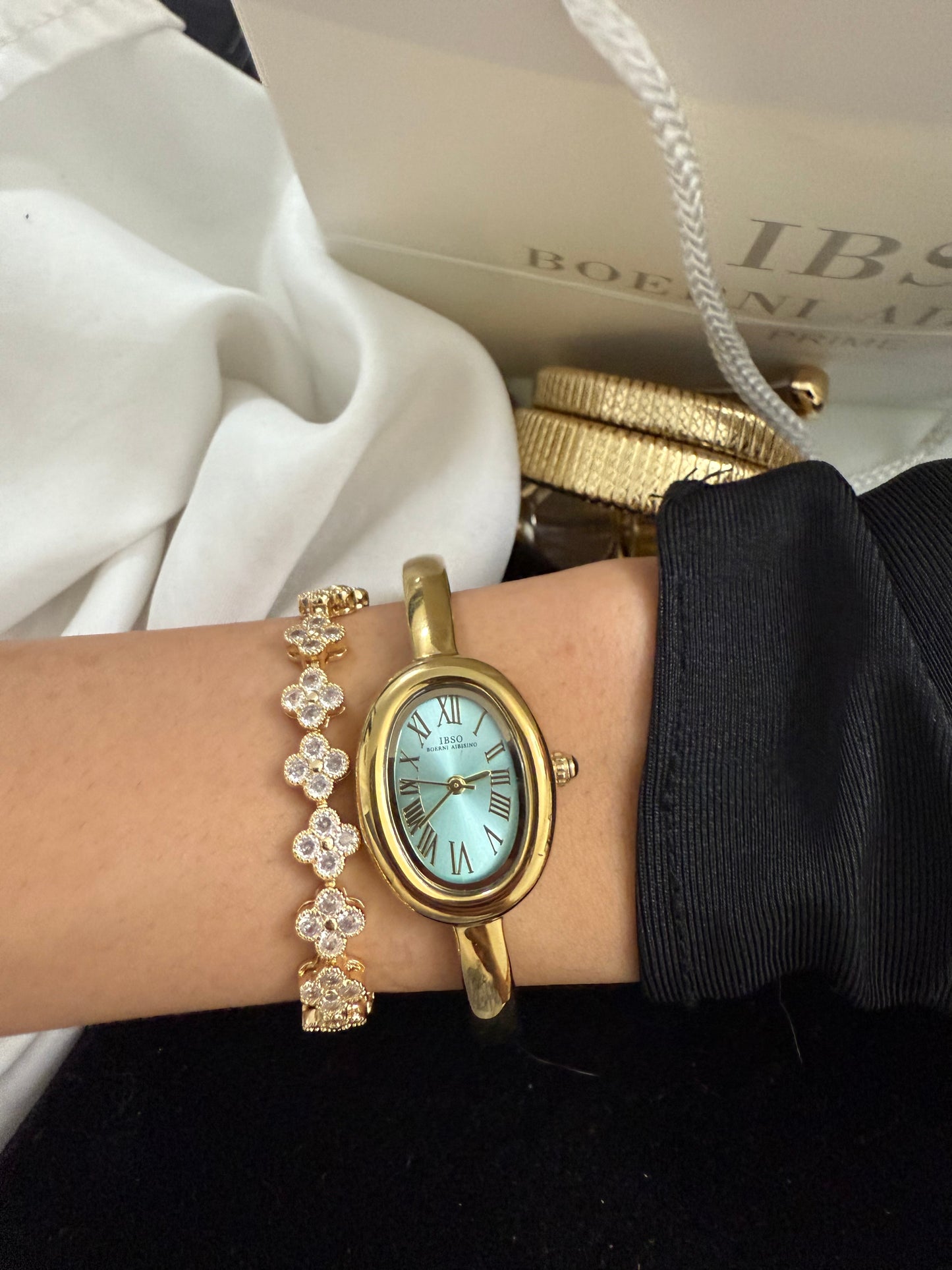 Gold bangle cyan watch watch | Vintage inspired