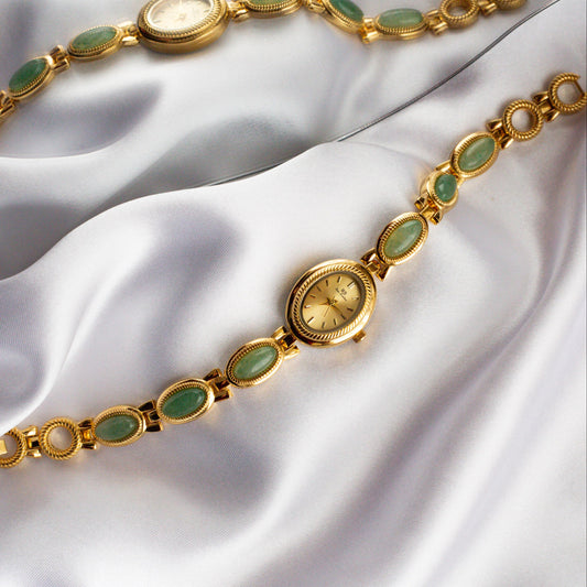 Gold gemstone green women’s watch | Vintage inspired