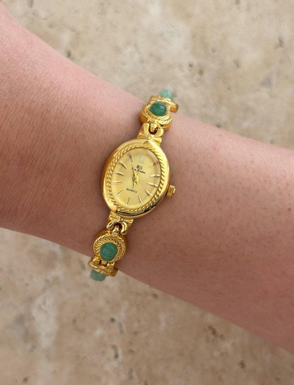 Gold gemstone green women’s watch | Vintage inspired